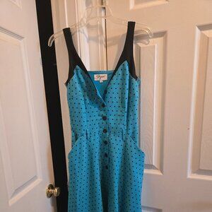 Tatyana Turquoise/Black Polka Dot Retro Sundress, Size Small